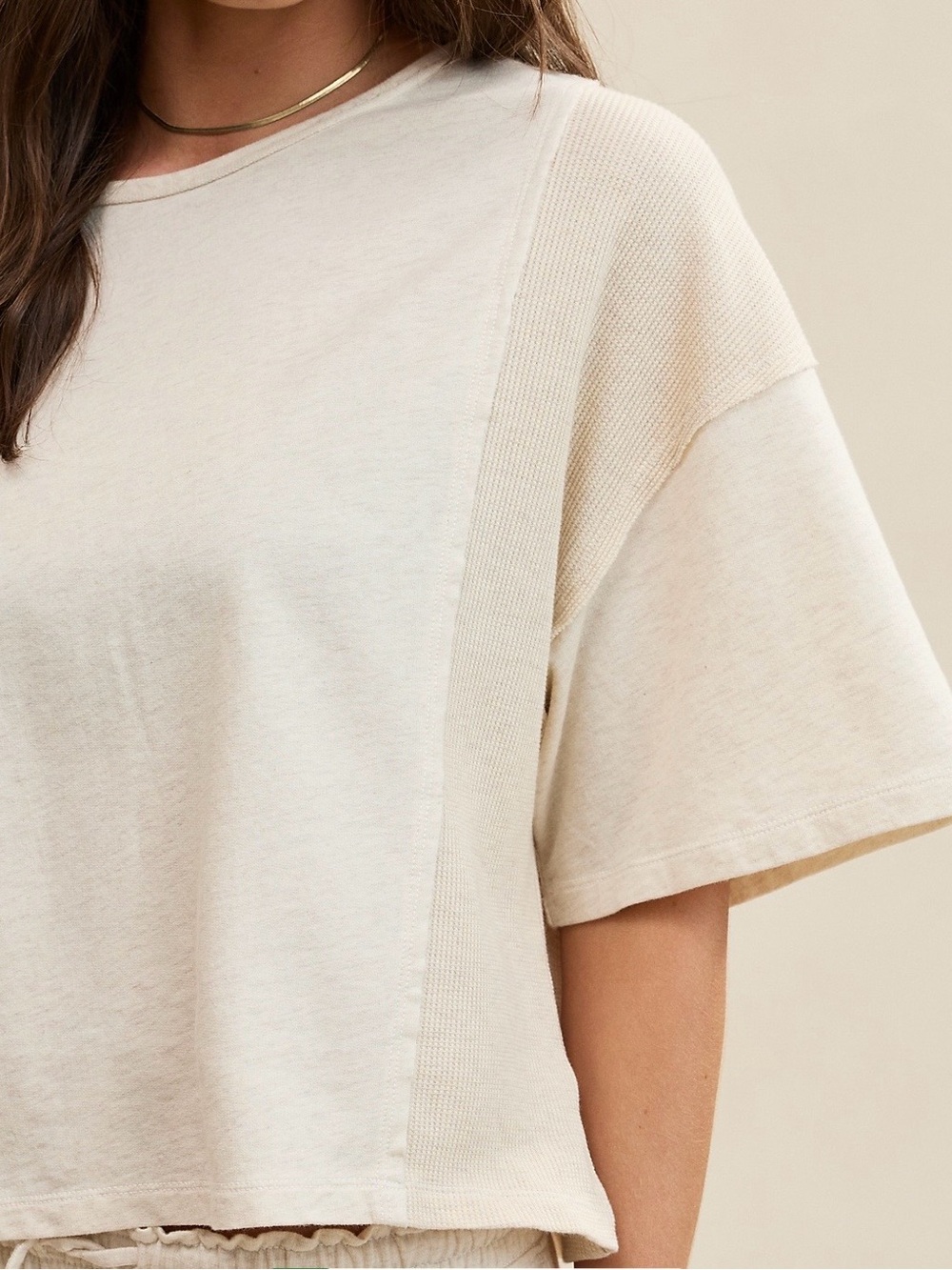 aerie Cream Waffle-Trim Crop T-Shirt